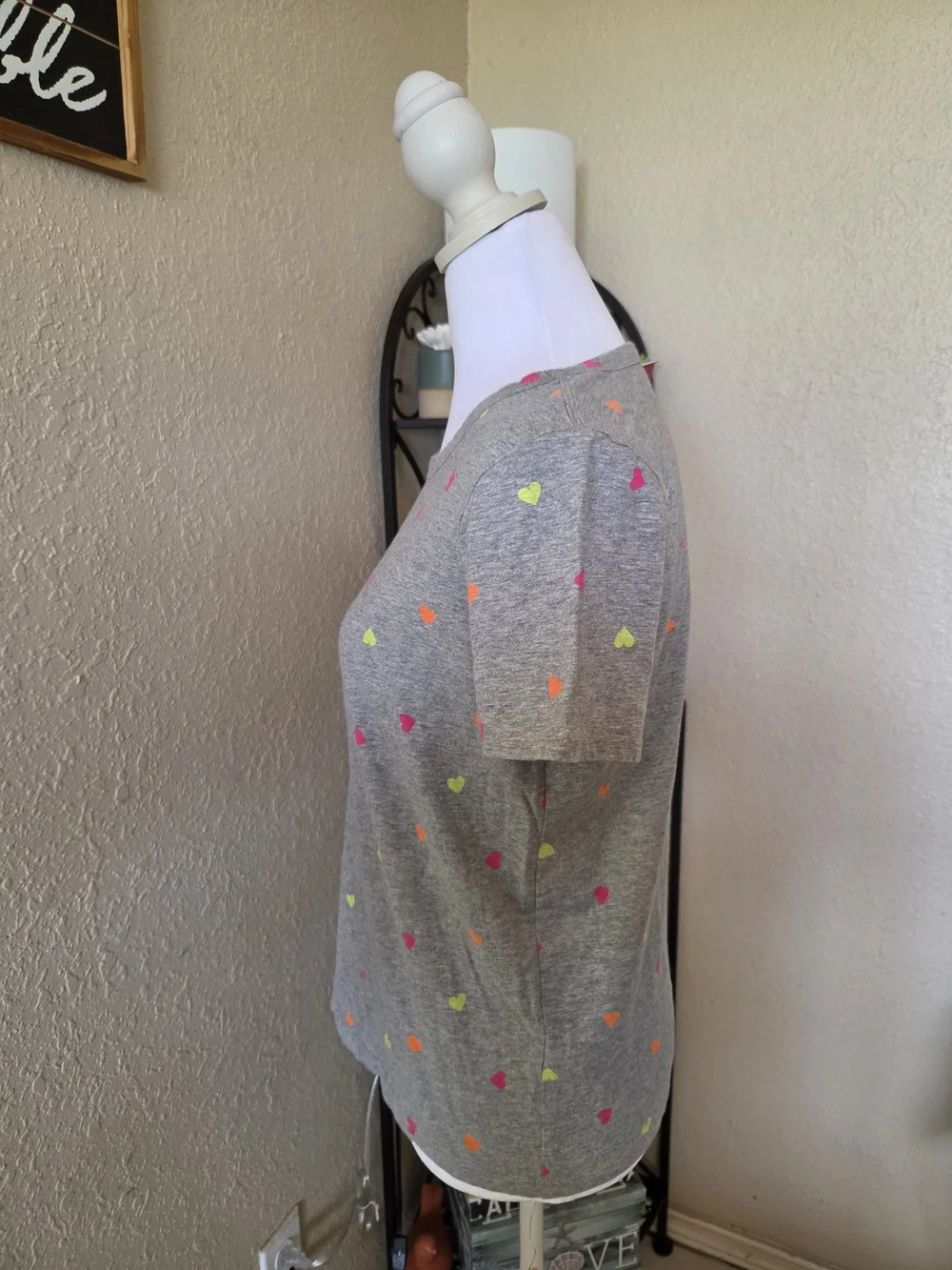 J. Crew Heather Gray Tee with Neon Heart Print